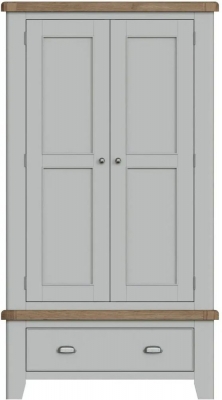 Product photograph of Ringwood Grey Painted 2 Door Combi Wardrobe - Oak Top from Choice Furniture Superstore