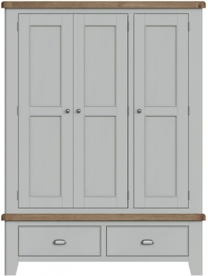 Product photograph of Ringwood Grey Painted 3 Door Combi Wardrobe - Oak Top from Choice Furniture Superstore