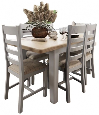 Product photograph of Ringwood Grey Painted 4-6 Seater Extending Dining Set With 6 Natural Seat Fabric Chairs from Choice Furniture Superstore