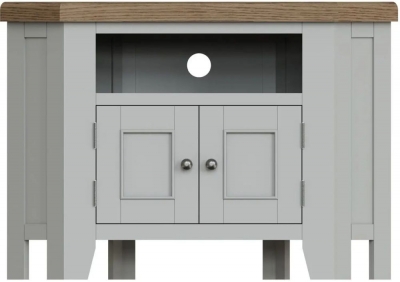 Product photograph of Ringwood Grey Painted Corner Tv Unit - Oak Top from Choice Furniture Superstore