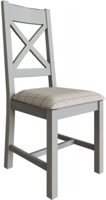 Product photograph of Ringwood Grey Painted Cross Back Dining Chair With Natural Fabric Seat Sold In Pairs from Choice Furniture Superstore