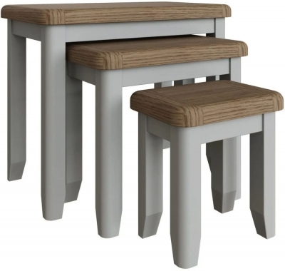 Product photograph of Ringwood Grey Painted Nest Of 3 Tables - Oak Top from Choice Furniture Superstore