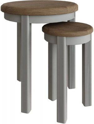 Product photograph of Ringwood Grey Painted Round Nest Of Tables - Oak Top from Choice Furniture Superstore