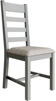 Ringwood Grey Painted Slatted Back Dining Chair With Natural Fabric Seat Sold In Pairs
