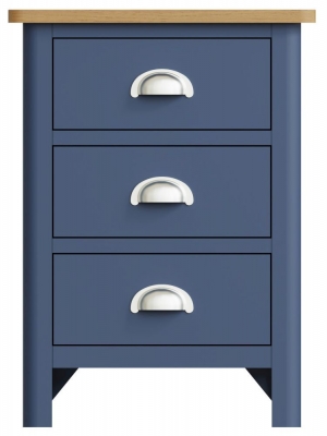 Product photograph of Portland Oak And Blue Painted 3 Drawer Bedside Cabinet from Choice Furniture Superstore