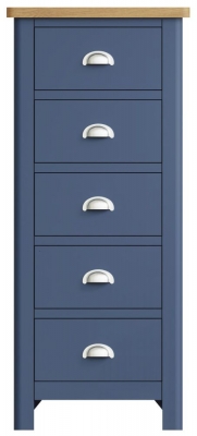 Product photograph of Portland Oak And Blue Painted 5 Drawer Narrow Chest from Choice Furniture Superstore