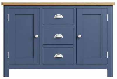 Product photograph of Portland Oak And Blue Painted 2 Door 3 Drawer Sideboard from Choice Furniture Superstore