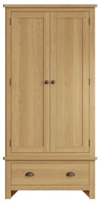 Product photograph of Hampton Rustic Oak 2 Door 1 Drawer Wardrobe from Choice Furniture Superstore