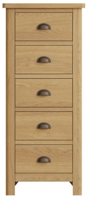 Product photograph of Hampton Rustic Oak 5 Drawer Tall Chest from Choice Furniture Superstore
