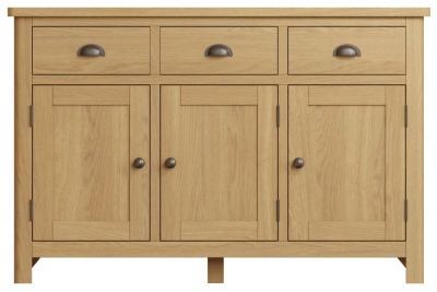 Product photograph of Hampton Rustic Oak 3 Door 3 Drawer Medium Sideboard from Choice Furniture Superstore