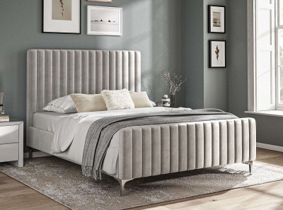 Silver Grey Velvet Fabric Bed