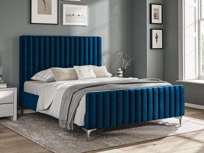 Royal Blue Velvet Fabric Bed