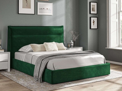 Green Velvet Fabric Ottoman Storage Bed