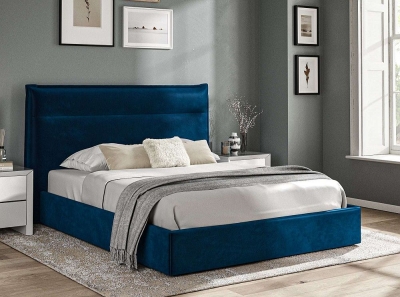 Image of Royal Blue Velvet Fabric Ottoman Storage Bed