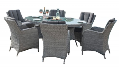Product photograph of Maze Ascot 6 Seat Oval Rattan Dining Set With Lazy Susan And Weatherproof Cushions from Choice Furniture Superstore