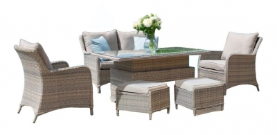 Product photograph of Maze Cotswold 2 Seat Rattan Sofa Dining Set With Rising Table And Footstools from Choice Furniture Superstore