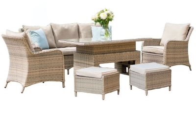 Product photograph of Maze Cotswold 3 Seat Rattan Sofa Dining Set With Rising Table And Footstools from Choice Furniture Superstore