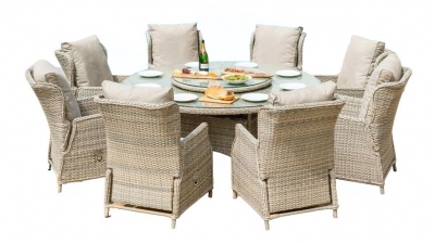 Product photograph of Maze Cotswold Reclining 8 Seat Round Rattan Dining Set With Lazy Susan from Choice Furniture Superstore