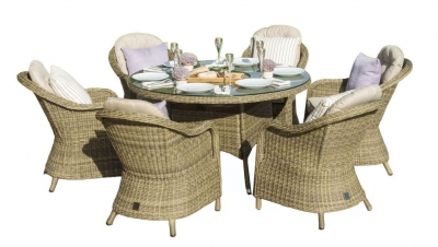 Product photograph of Maze Winchester Heritage 6 Seat Round Rattan Dining Set With Ice Bucket And Lazy Susan from Choice Furniture Superstore