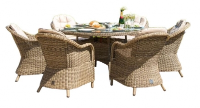 Product photograph of Maze Winchester Heritage 6 Seat Round Rattan Fire Pit Dining Set With Lazy Susan from Choice Furniture Superstore