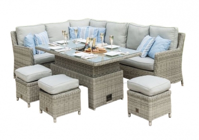 Maze Oxford Rattan Corner Dining Set with Ice Bucket and Rising Table