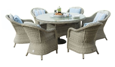 Maze Oxford Heritage 6 Seat Round Rattan Dining Set with Ice Bucket and Lazy Susan