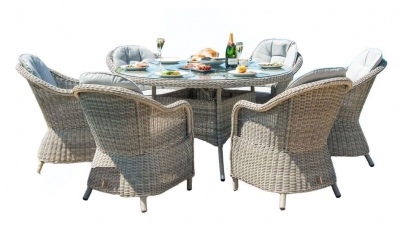 Product photograph of Maze Oxford Heritage 6 Seat Round Rattan Fire Pit Dining Set With Lazy Susan from Choice Furniture Superstore