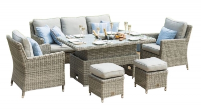 Maze Oxford Rattan Sofa Dining Set with Ice Bucket and Rising Table