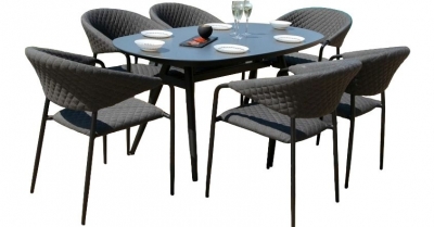 Product photograph of Maze Lounge Outdoor Pebble Fabric 6 Seat Oval Dining Set from Choice Furniture Superstore