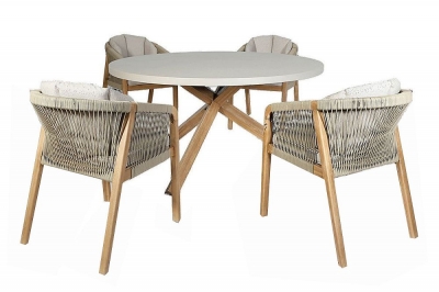 Product photograph of Maze Martinique Rope Weave 4 Seat Round Dining Set from Choice Furniture Superstore
