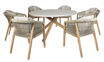 Product photograph of Maze Martinique Rope Weave 6 Seat Round Dining Set from Choice Furniture Superstore