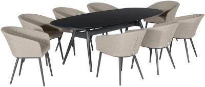 Maze Ambition Oatmeal Aluminium 8 Seater Oval Dining Table Set With 8 Chairs