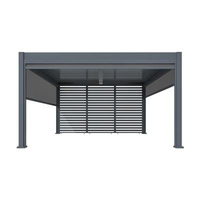 Maze Eden Grey Aluminium Square Pergola With 3 Louvre Wall And 3 Blinds