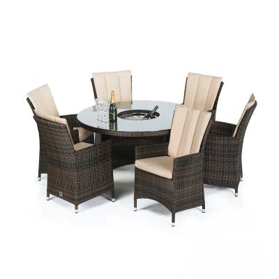 Maze La Rattan Brown 6 Seater Round Ice Bucket Dining Table Set With 6 Chairs