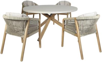 Maze Martinique Acacia Wood 4 Seater Round Dining Table Set With 4 Chairs