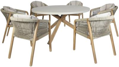 Maze Martinique Acacia Wood 6 Seater Round Dining Table Set With 6 Chairs