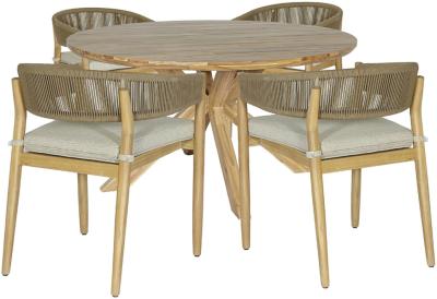 Maze Porto Acacia Wood 4 Seater Round Dining Table Set With 4 Chairs