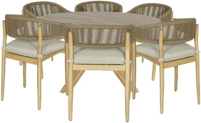 Maze Porto Acacia Wood 6 Seater Round Dining Table Set With 6 Chairs