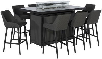 Maze Regal Charcoal Fabric 8 Seater Rectangular Bar Set With 8 Chairs And Fire Pit Table