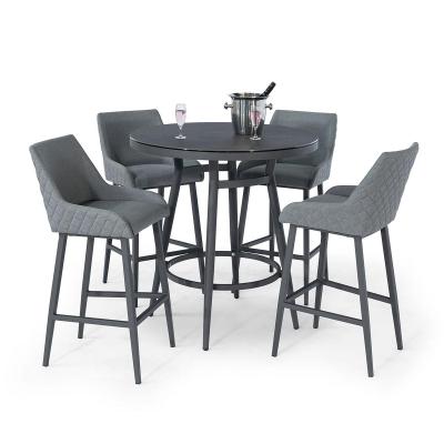 Maze Regal Flanelle Fabric 4 Seater Round Bar Set With 4 Chairs And Table