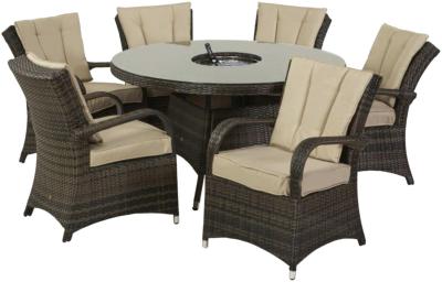 Maze Texas Rattan Brown 6 Seater Round Ice Bucket Dining Table Set With 6 Chiars