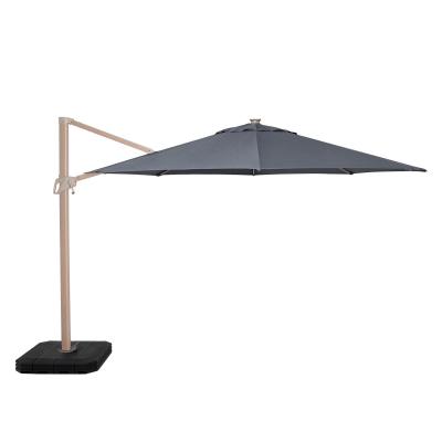 Product photograph of Maze Zeus Grey Aluminium Led Round Wood Effect Cantilever Parasol from Choice Furniture Superstore