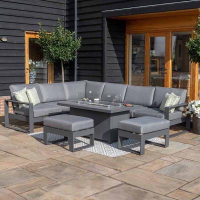 Maze Amalfi Grey Large Corner Dining Set With Fire Pit Table And Footstools