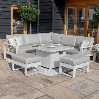 Maze Amalfi White Square Corner Dining Set With Fire Pit Table And Footstools