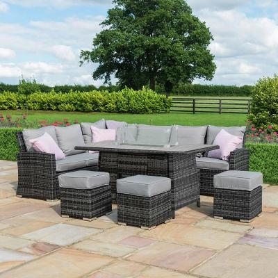 Product photograph of Maze Kingston Grey Rattan 8 Seater Corner Sofa Dining Set With 3 Footstools And Fire Pit Table from Choice Furniture Superstore