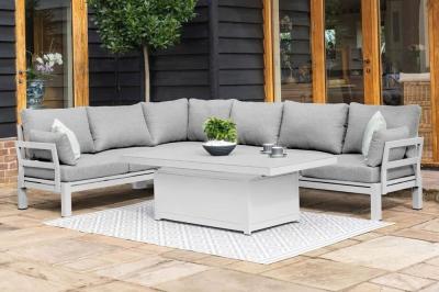 Product photograph of Maze Oslo White Corner Sofa With Rectangular Rising Table from Choice Furniture Superstore