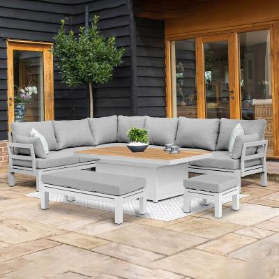 Product photograph of Maze Oslo White Corner Sofa With Teak Gas Lift Rectangular Rising Table from Choice Furniture Superstore