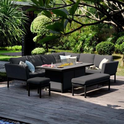 Product photograph of Maze Pulse Charcoal 8 Seater Fabric Left Handed Rectangular Corner Sofa Dining Set With Bench Footstool And Fire Pit Table from Choice Furniture Superstore