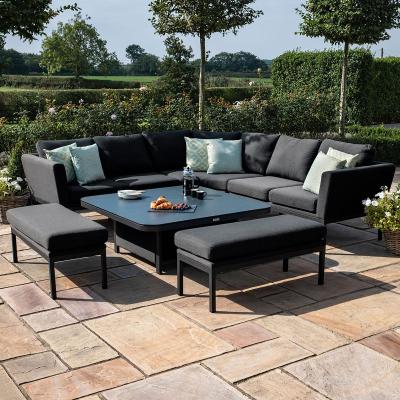 Product photograph of Maze Pulse Deluxe Charcoal Fabric 9 Seater Square Corner Sofa Dining Set With 2 Benches And Rising Table from Choice Furniture Superstore