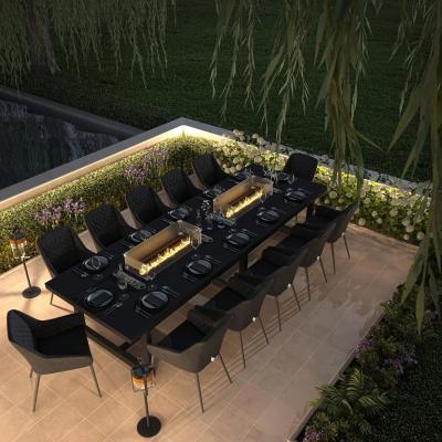 Product photograph of Maze Zest Charcoal Aluminium 12 Seater Rectangular Dining Set With 12 Chairs And Fire Pit Table from Choice Furniture Superstore